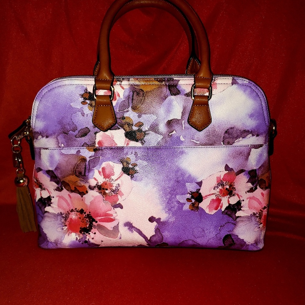 Leather, Multicolored, Flower Handbag.